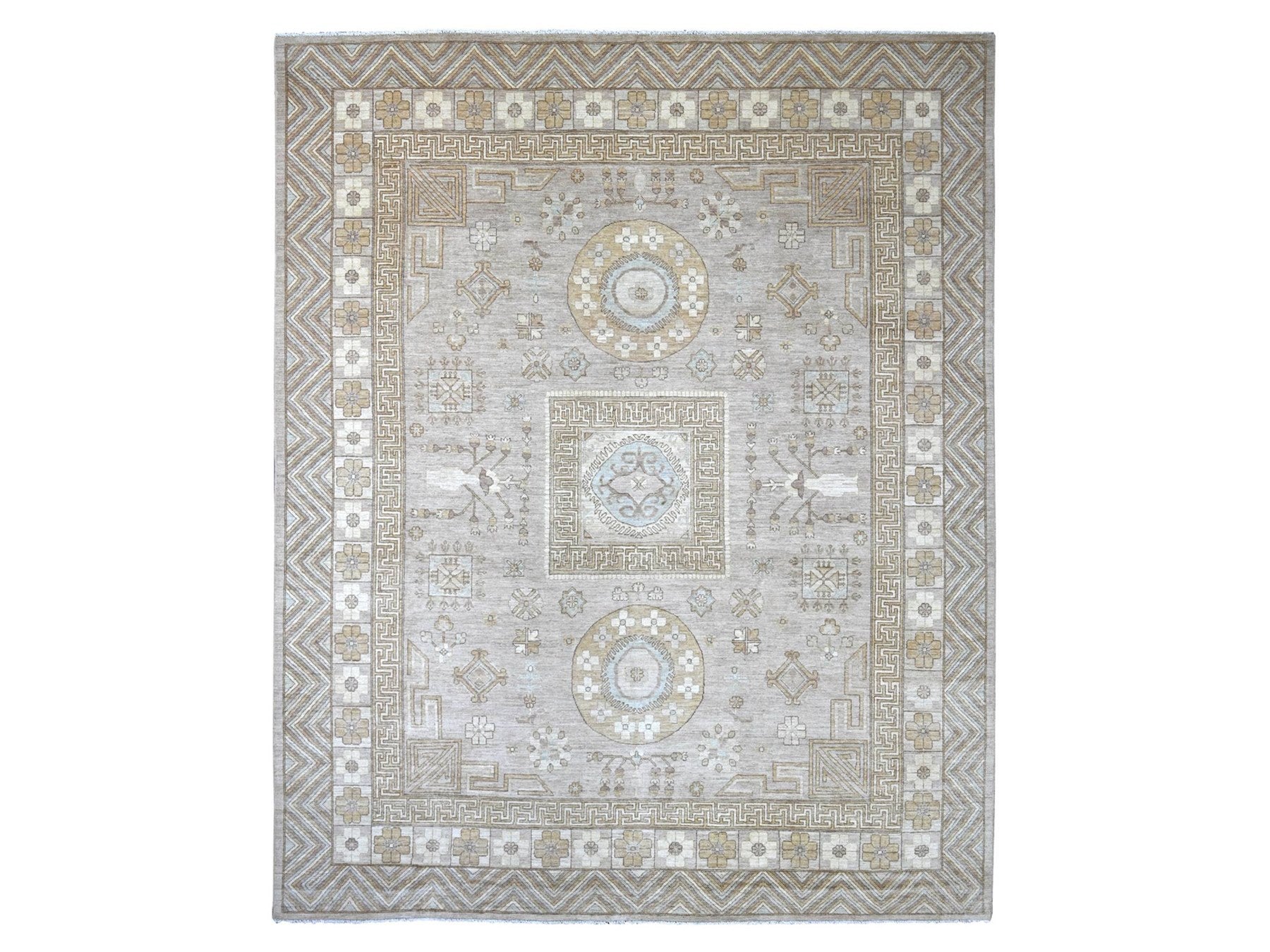 Grey 12'1" x 14'6" Oushak And Peshawar Hand knotted Wool Rug - Sku: O022132