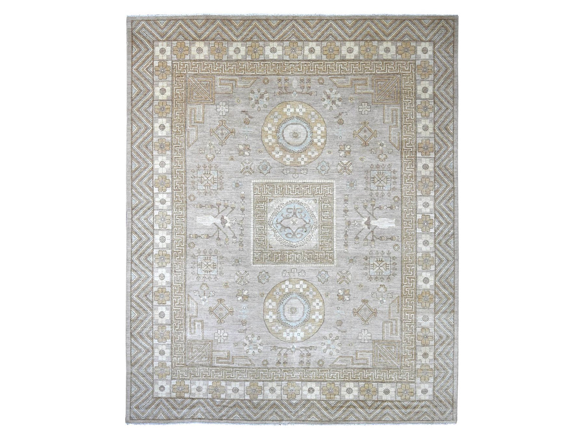 Khotan Oushak hand-knotted wool rug in Gray, 12'1" x 14'6" — SKU O022132