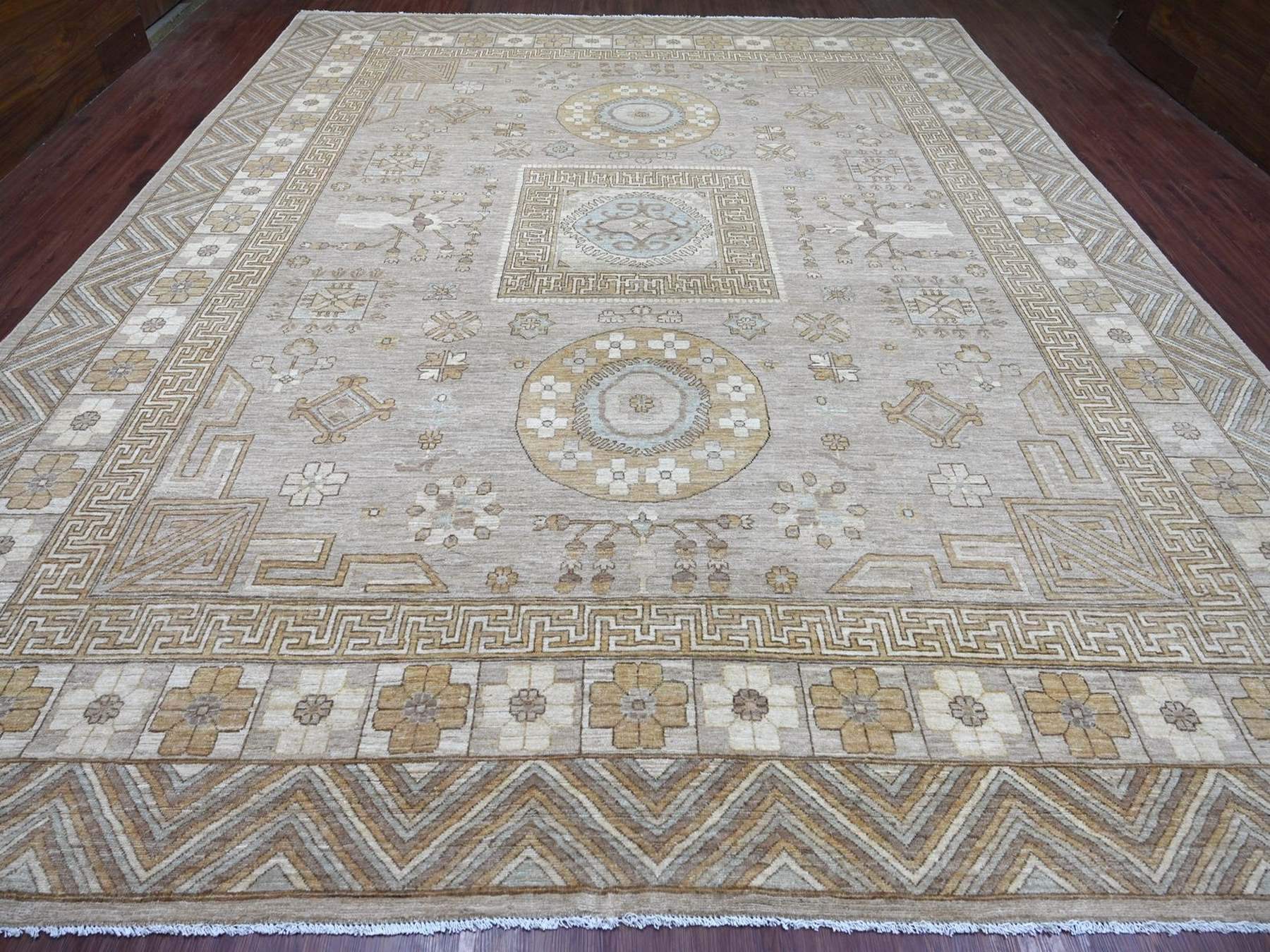 Khotan Oushak hand-knotted wool rug in Gray, 12'1" x 14'6" — SKU O022132 (view 2)