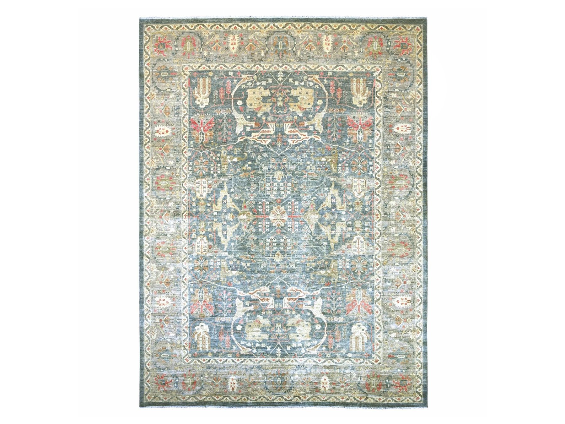 Grey 12'0" x 15'10" Oushak And Peshawar Hand knotted Wool Rug - Sku: O022136