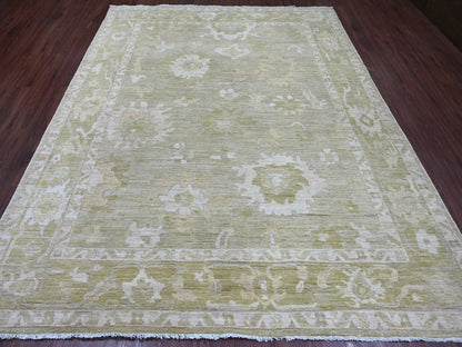 Green 7'10" x 9'11" Oushak And Peshawar Hand knotted Wool Rug - Sku: O022137