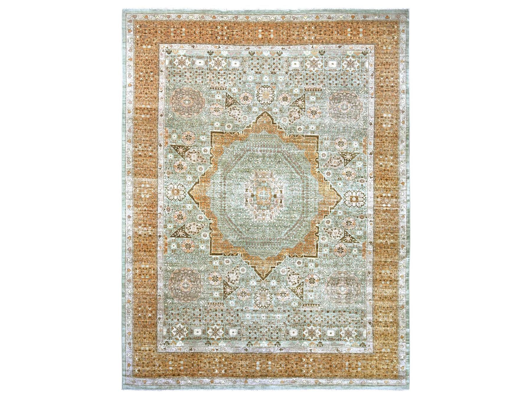 Green 12'1" x 15'6" Mamluk Hand knotted Wool Rug - Sku: O022140