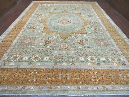Green 12'1" x 15'6" Mamluk Hand knotted Wool Rug - Sku: O022140
