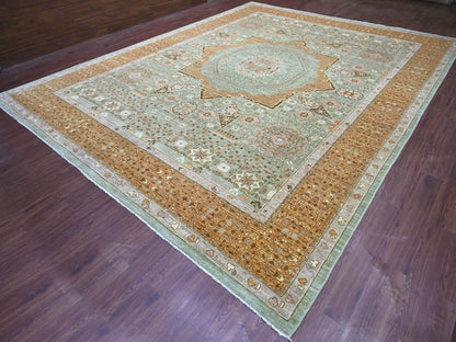 Green 12'1" x 15'6" Mamluk Hand knotted Wool Rug - Sku: O022140