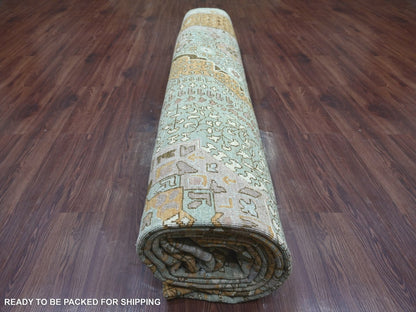 Green 12'1" x 15'6" Mamluk Hand knotted Wool Rug - Sku: O022140