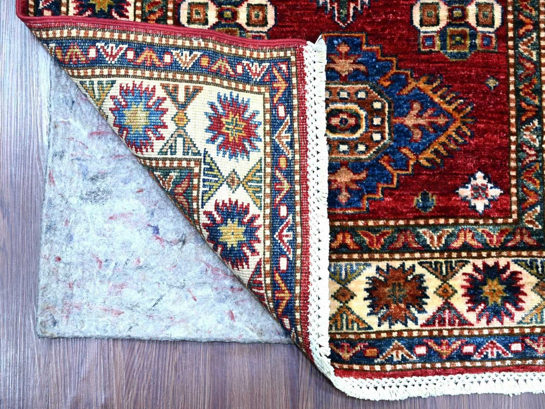 Kazak Tribal & Geometric hand-knotted wool runner in Red & Ivory, 2'7" x 12'11" — SKU O022141 (view 2)