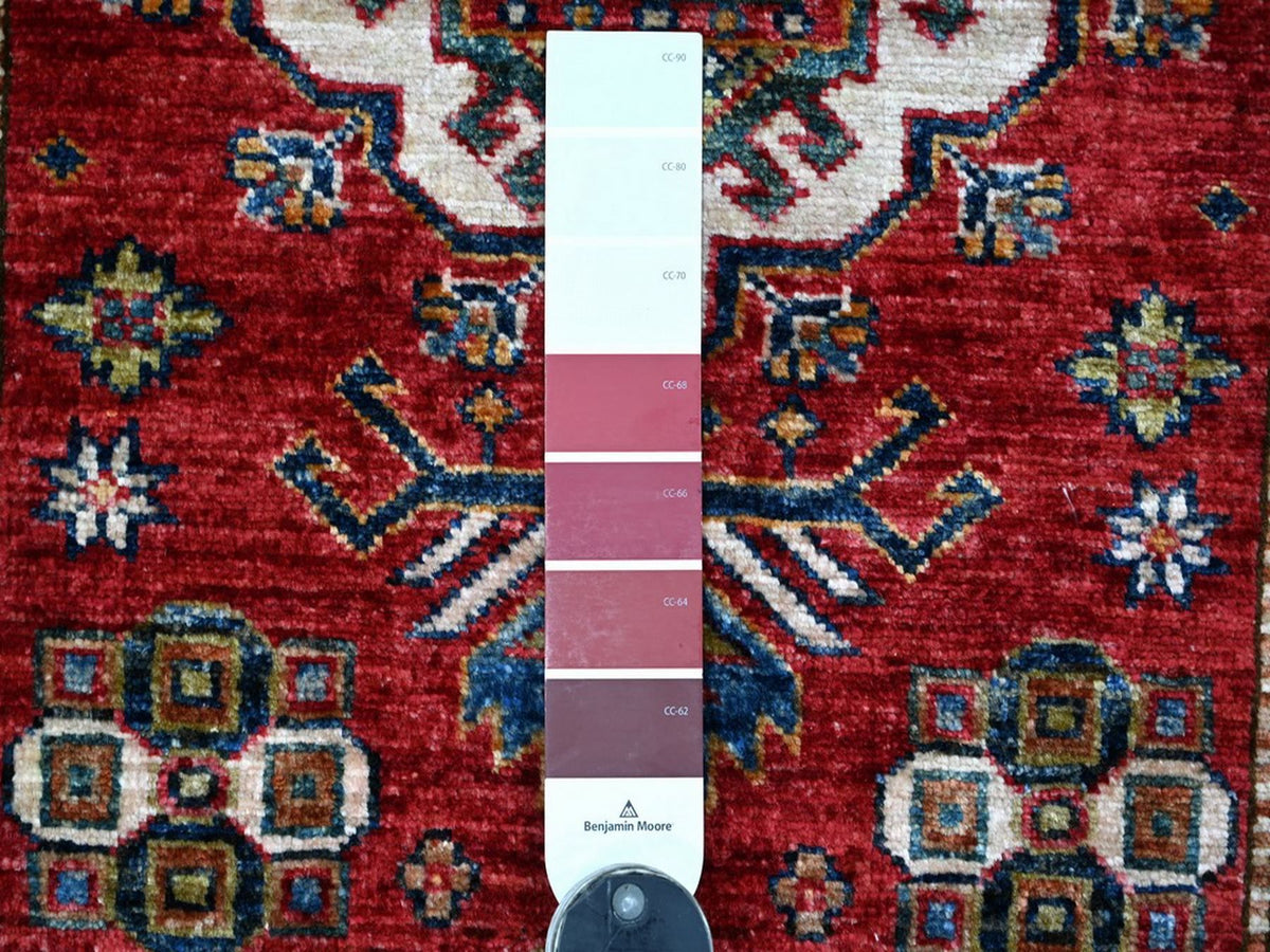Kazak Tribal & Geometric hand-knotted wool runner in Red & Ivory, 2'7" x 12'11" — SKU O022141 (view 3)