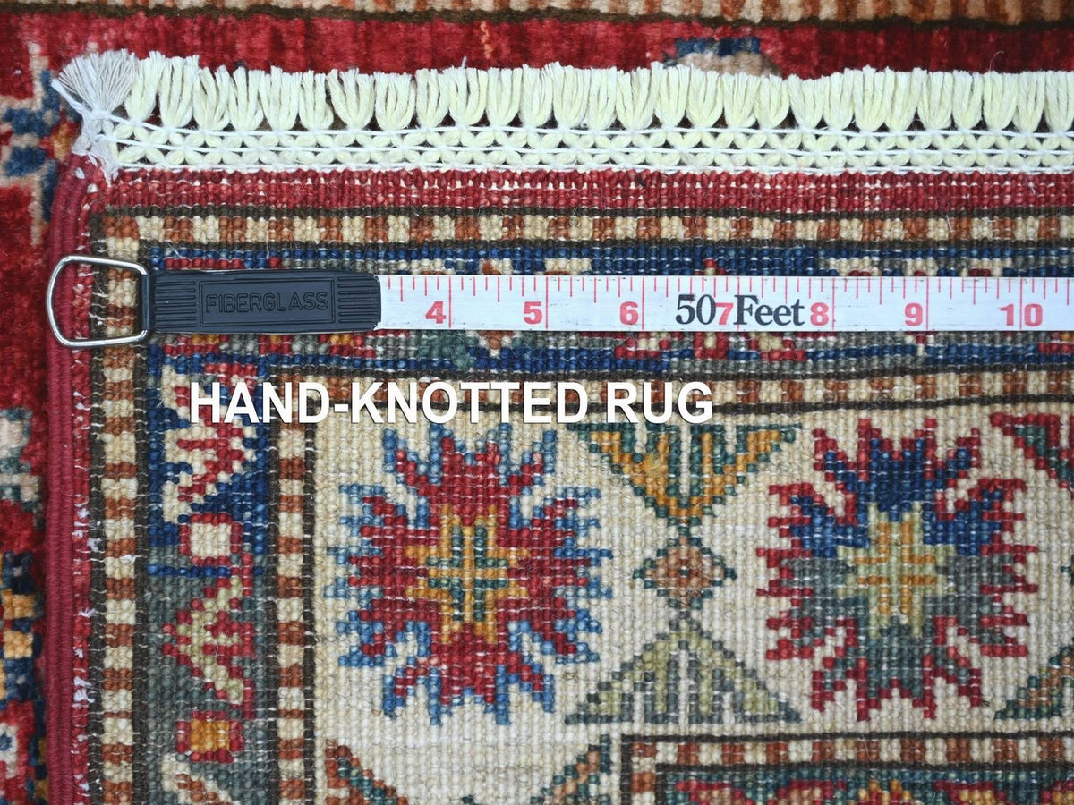 Kazak Tribal & Geometric hand-knotted wool runner in Red & Ivory, 2'7" x 12'11" — SKU O022141 (view 6)