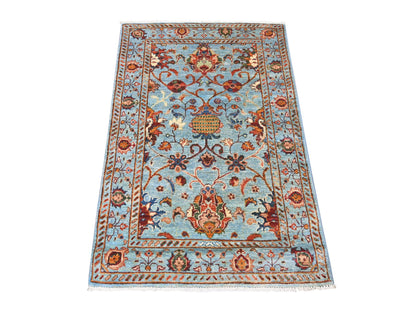 Blue 2'10" x 4'3" Tribal & Geometric Hand knotted Wool Rug - Sku: O022144