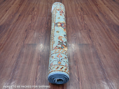 Blue 2'10" x 4'3" Tribal & Geometric Hand knotted Wool Rug - Sku: O022144