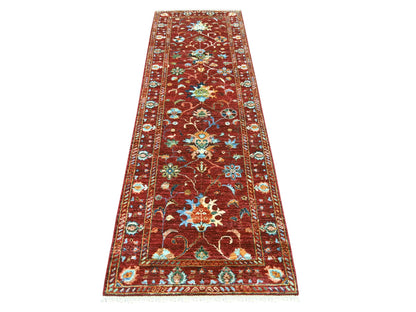 Tribal & Geometric hand-knotted wool runner in Red & Rust Red, 2'8" x 8'4" — SKU O022145