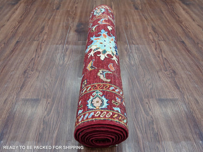 Tribal & Geometric hand-knotted wool runner in Red & Rust Red, 2'8" x 8'4" — SKU O022145 (view 4)