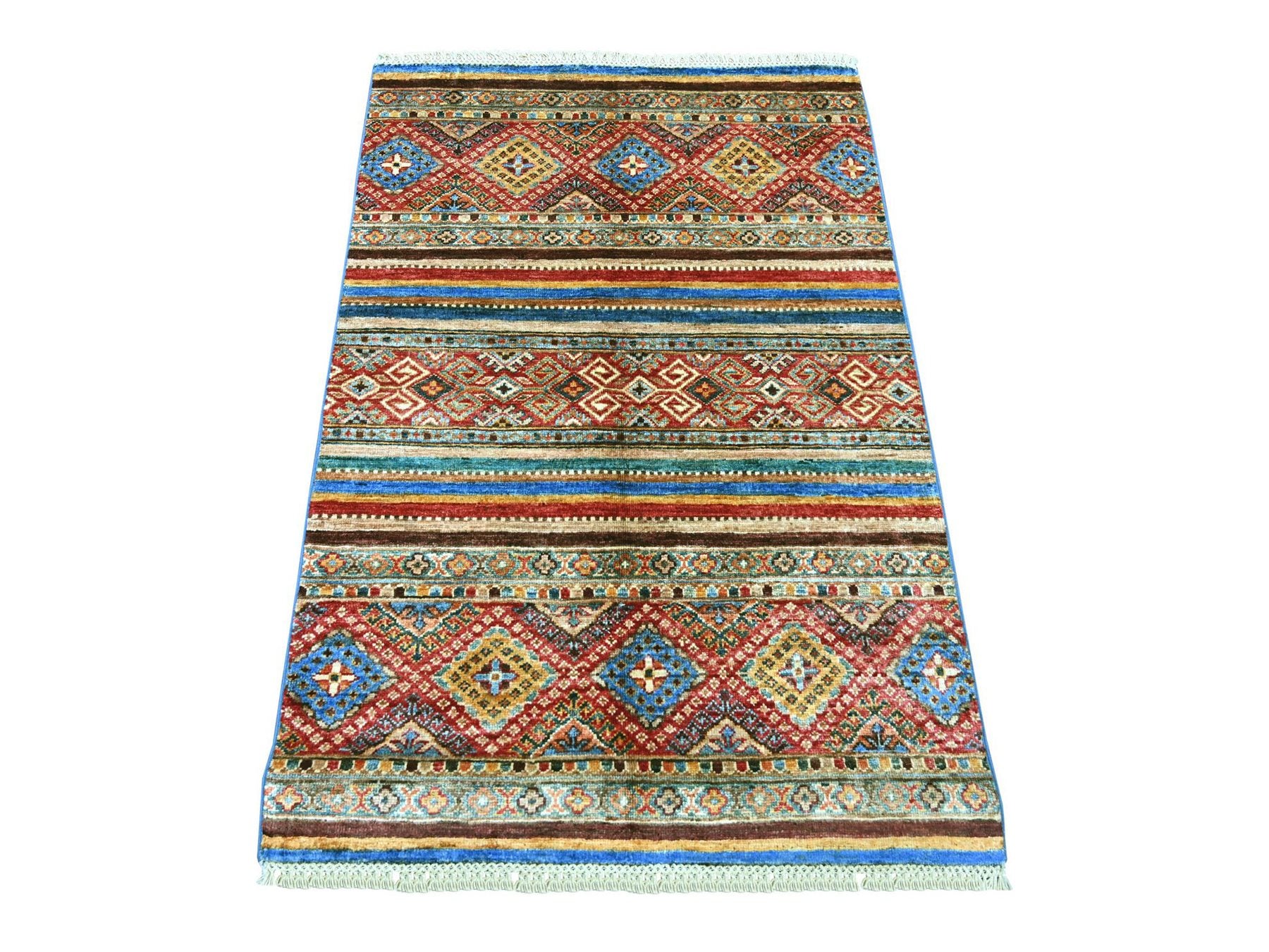 Multicolored 2'9" x 4'1" Tribal & Geometric Hand knotted Wool Rug - Sku: O022146