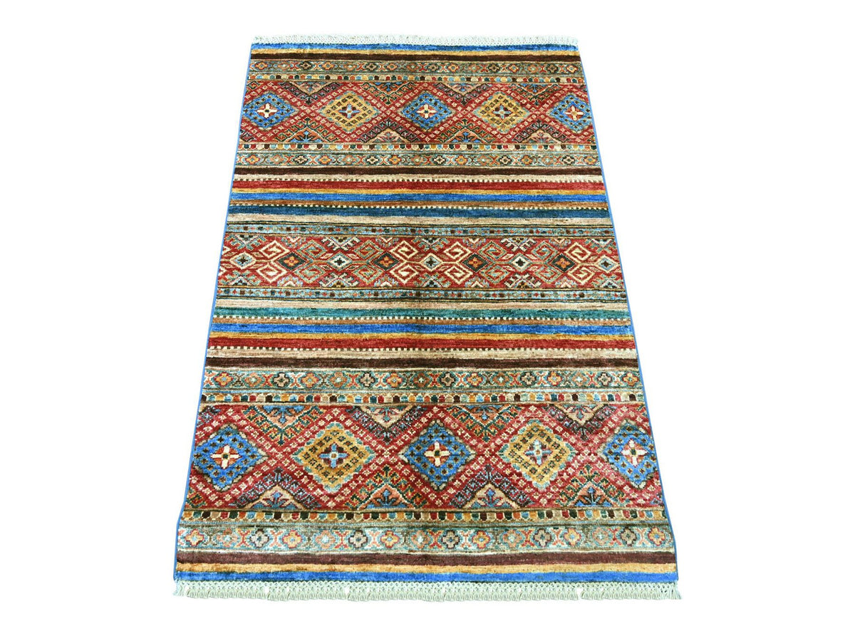 Kazak Tribal & Geometric hand-knotted wool rug in Multicolored, 2'9" x 4'1" — SKU O022146