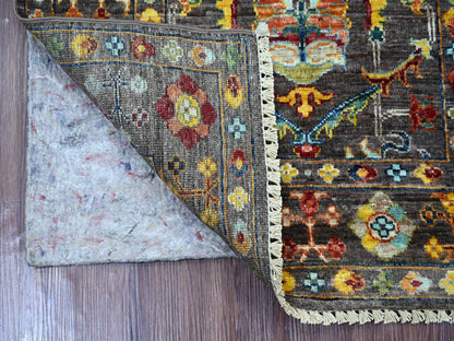 Tribal & Geometric hand-knotted wool rug in Green & Stone Gray, 2'8" x 4' — SKU O022147 (view 2)