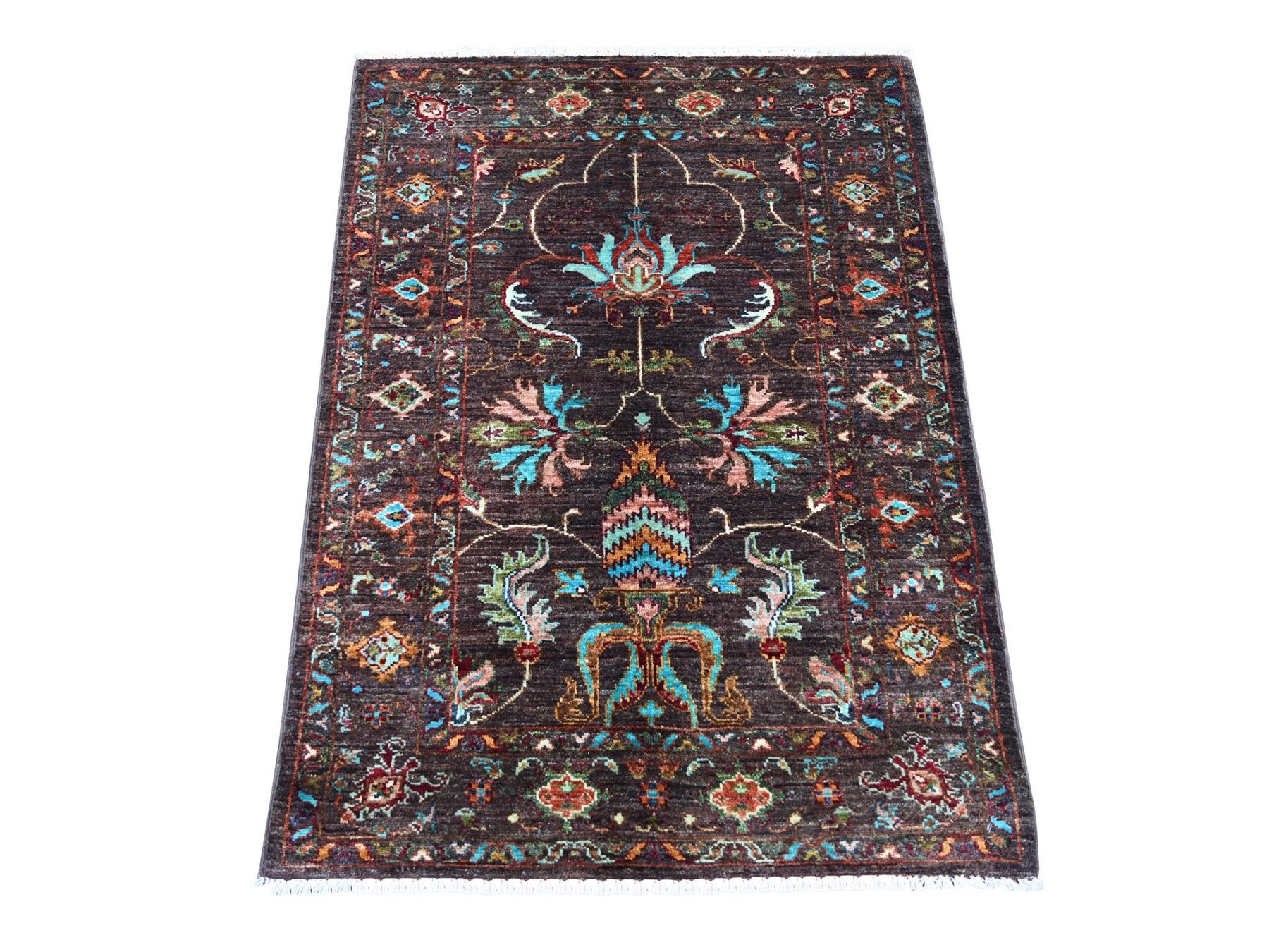 Brown 2'8" x 3'8" Tribal & Geometric Hand knotted Wool Rug - Sku: O022148