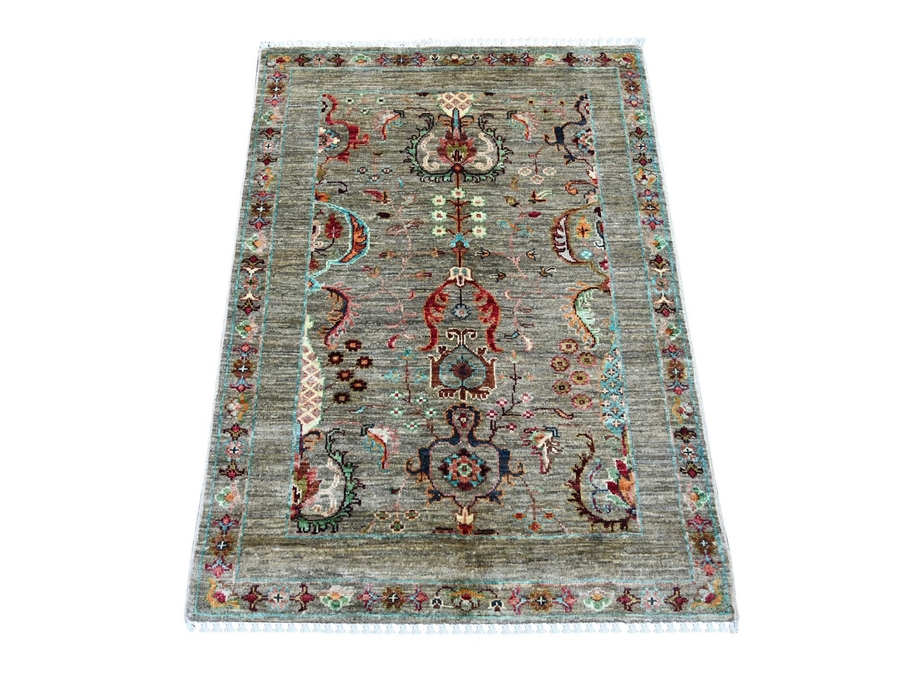 Tribal & Geometric hand-knotted wool rug in Gray & Stone Gray, 2'9" x 3'10" — SKU O022149