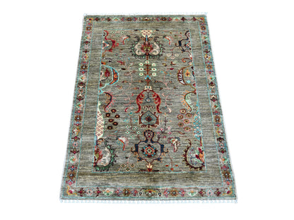 Tribal & Geometric hand-knotted wool rug in Gray & Stone Gray, 2'9" x 3'10" — SKU O022149