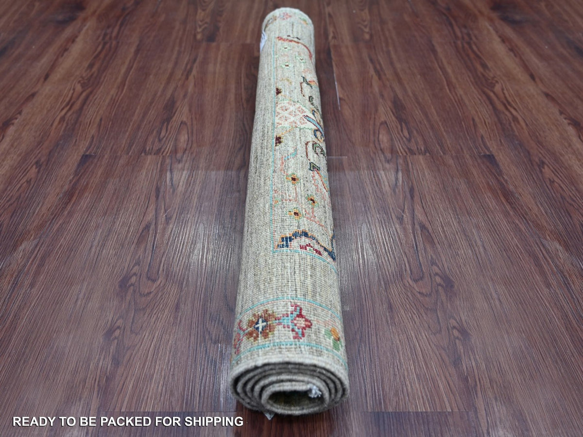 Tribal & Geometric hand-knotted wool rug in Gray & Stone Gray, 2'9" x 3'10" — SKU O022149 (view 4)