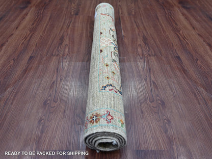 Tribal & Geometric hand-knotted wool rug in Gray & Stone Gray, 2'9" x 3'10" — SKU O022149 (view 4)