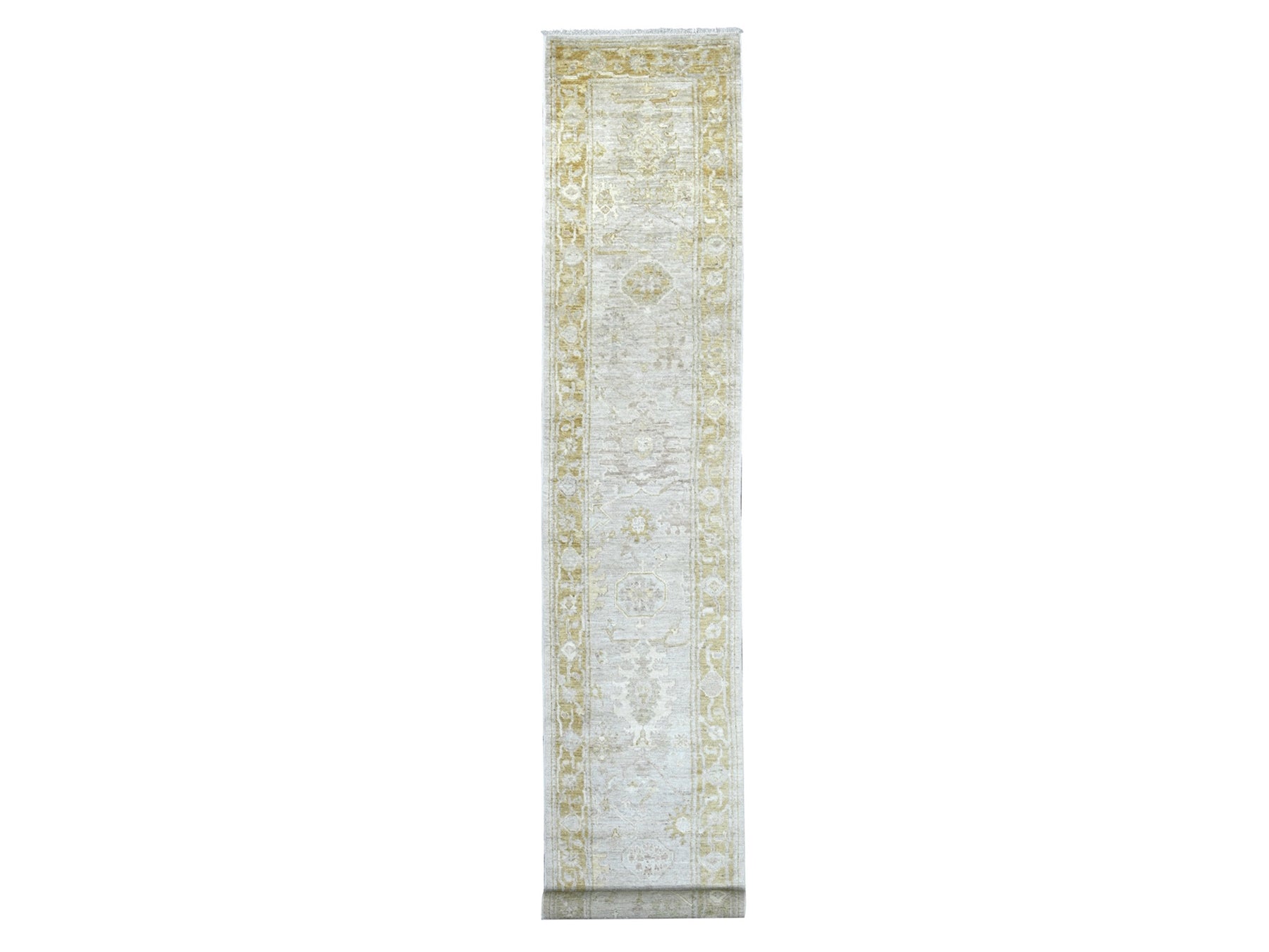 Grey 2'9" x 17'4" Oushak And Peshawar Hand knotted Wool Rug - Sku: O022152