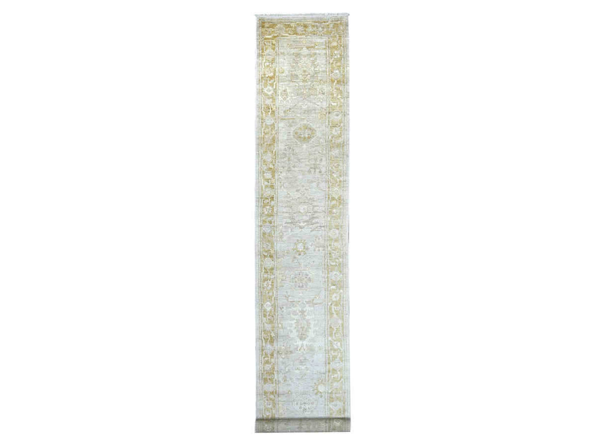 Oushak Oushak hand-knotted wool runner in Gray & Gold, 2'9" x 17'4" — SKU O022152