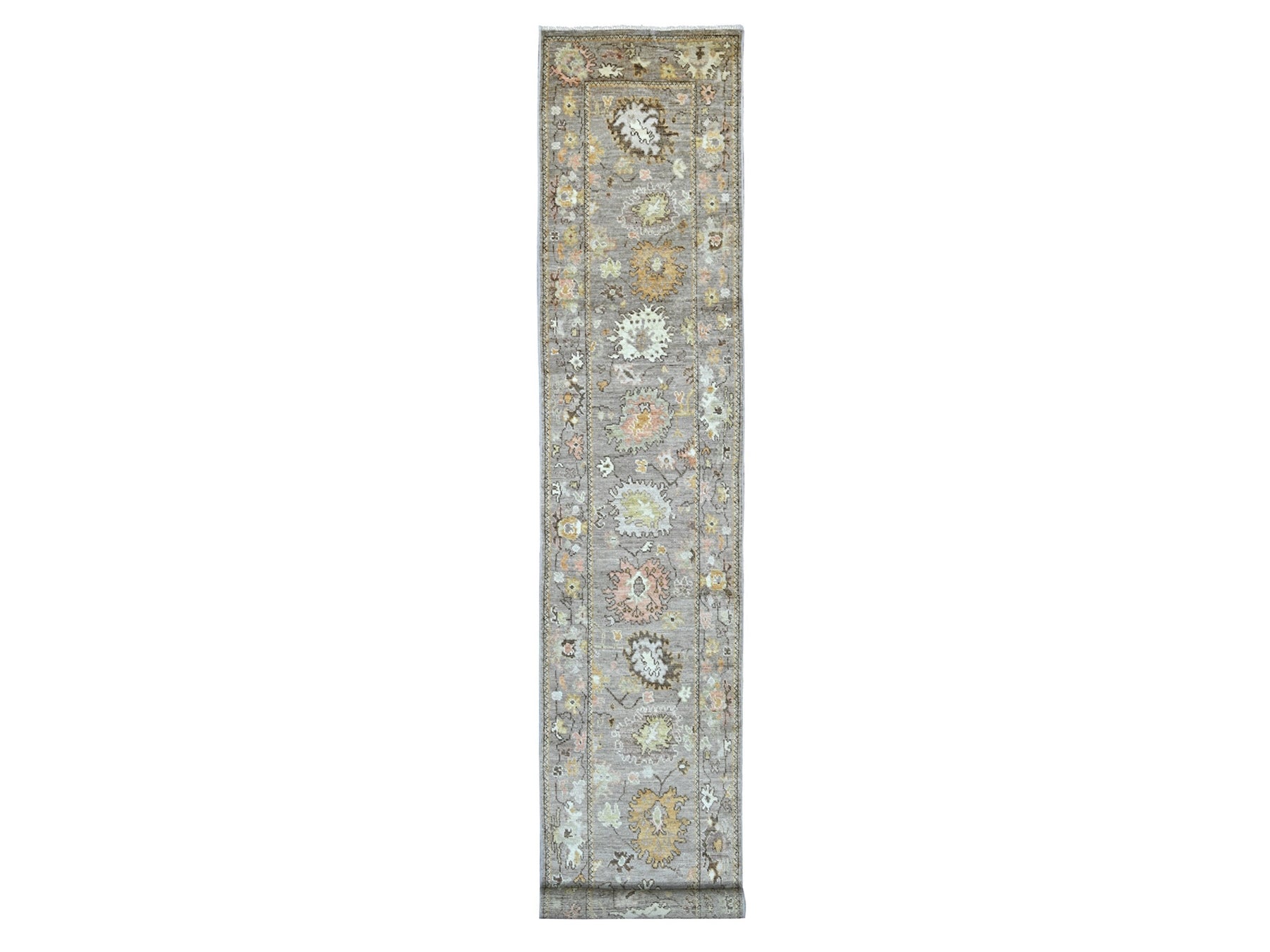 Brown 2'8" x 17'2" Oushak And Peshawar Hand knotted Wool Rug - Sku: O022153