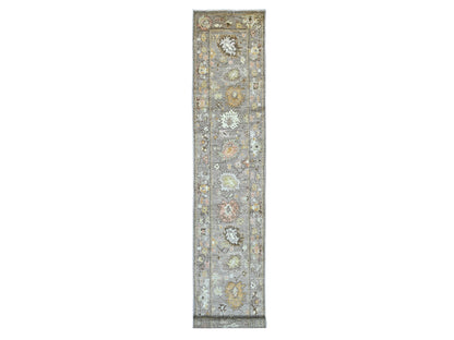 Brown 2'8" x 17'2" Oushak And Peshawar Hand knotted Wool Rug - Sku: O022153