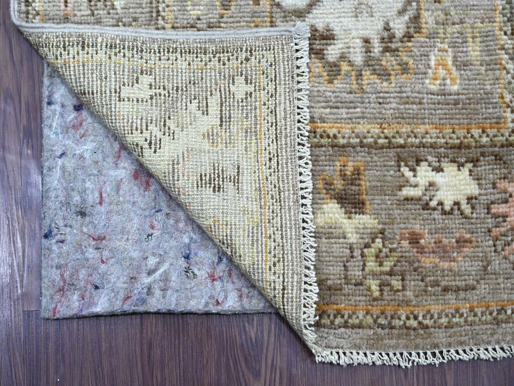 Brown 2'8" x 17'2" Oushak And Peshawar Hand knotted Wool Rug - Sku: O022153