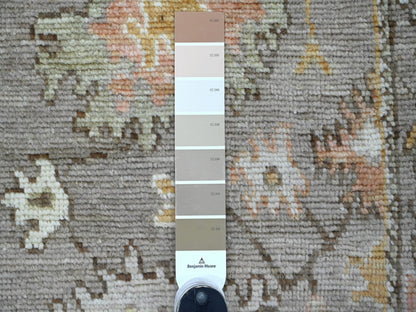 Brown 2'8" x 17'2" Oushak And Peshawar Hand knotted Wool Rug - Sku: O022153