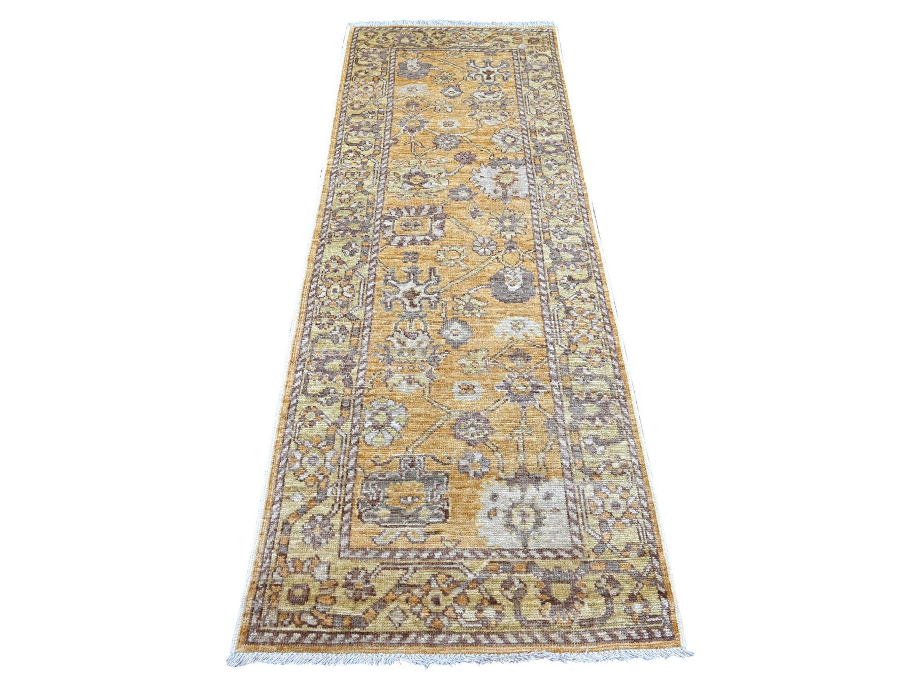 Brown 2'9" x 7'10" Oushak And Peshawar Hand knotted Wool Rug - Sku: O022154