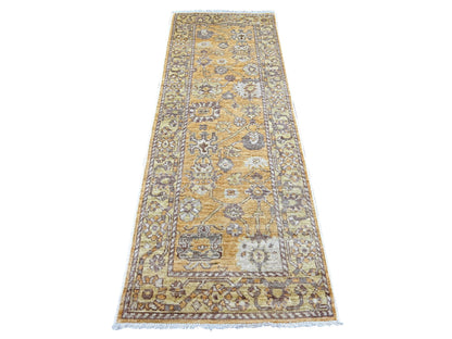 Brown 2'9" x 7'10" Oushak And Peshawar Hand knotted Wool Rug - Sku: O022154