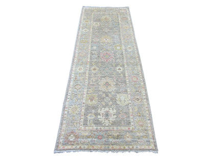 Grey 2'10" x 7'10" Oushak And Peshawar Hand knotted Wool Rug - Sku: O022156