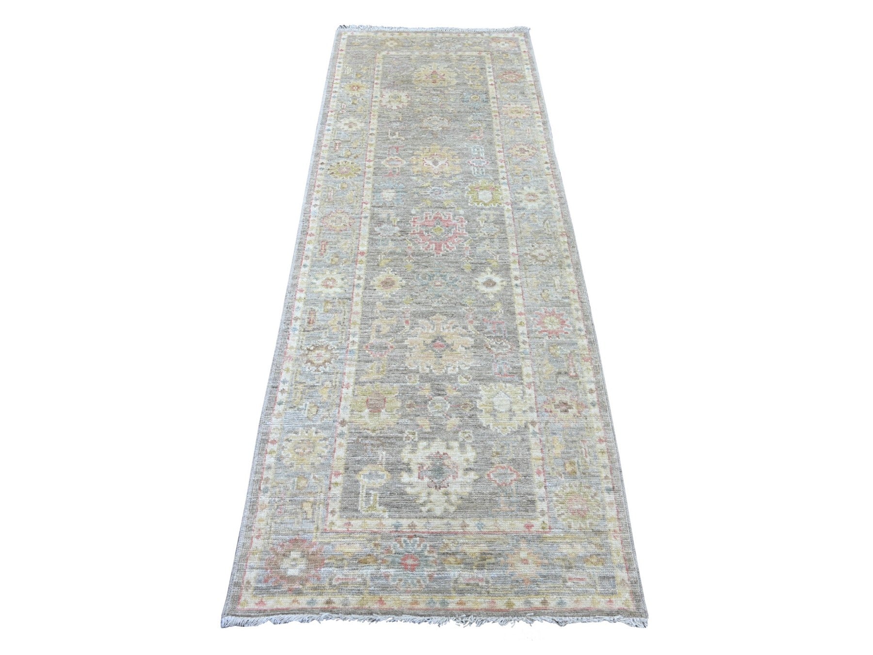 Grey 2'10" x 7'10" Oushak And Peshawar Hand knotted Wool Rug - Sku: O022156