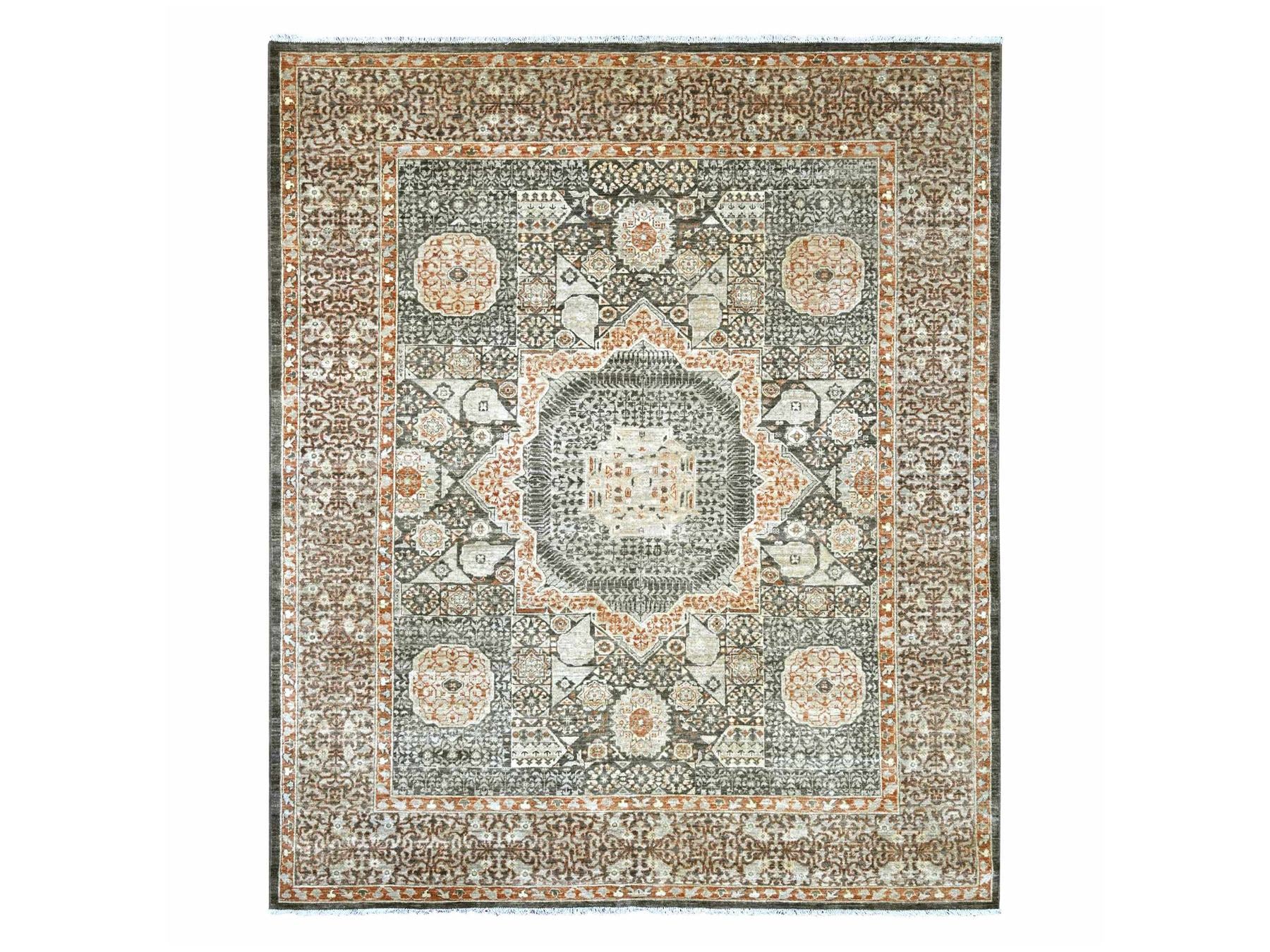 Brown 8'3" x 9'9" Mamluk Hand knotted Wool Rug - Sku: O022165