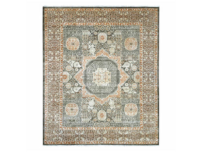 Brown 8'3" x 9'9" Mamluk Hand knotted Wool Rug - Sku: O022165