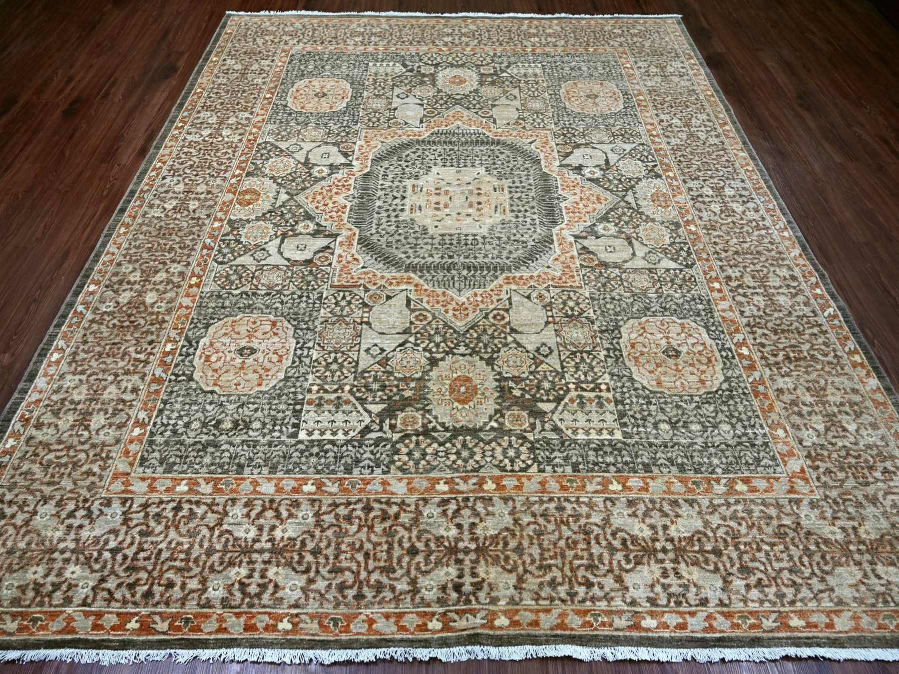 Brown 8'3" x 9'9" Mamluk Hand knotted Wool Rug - Sku: O022165