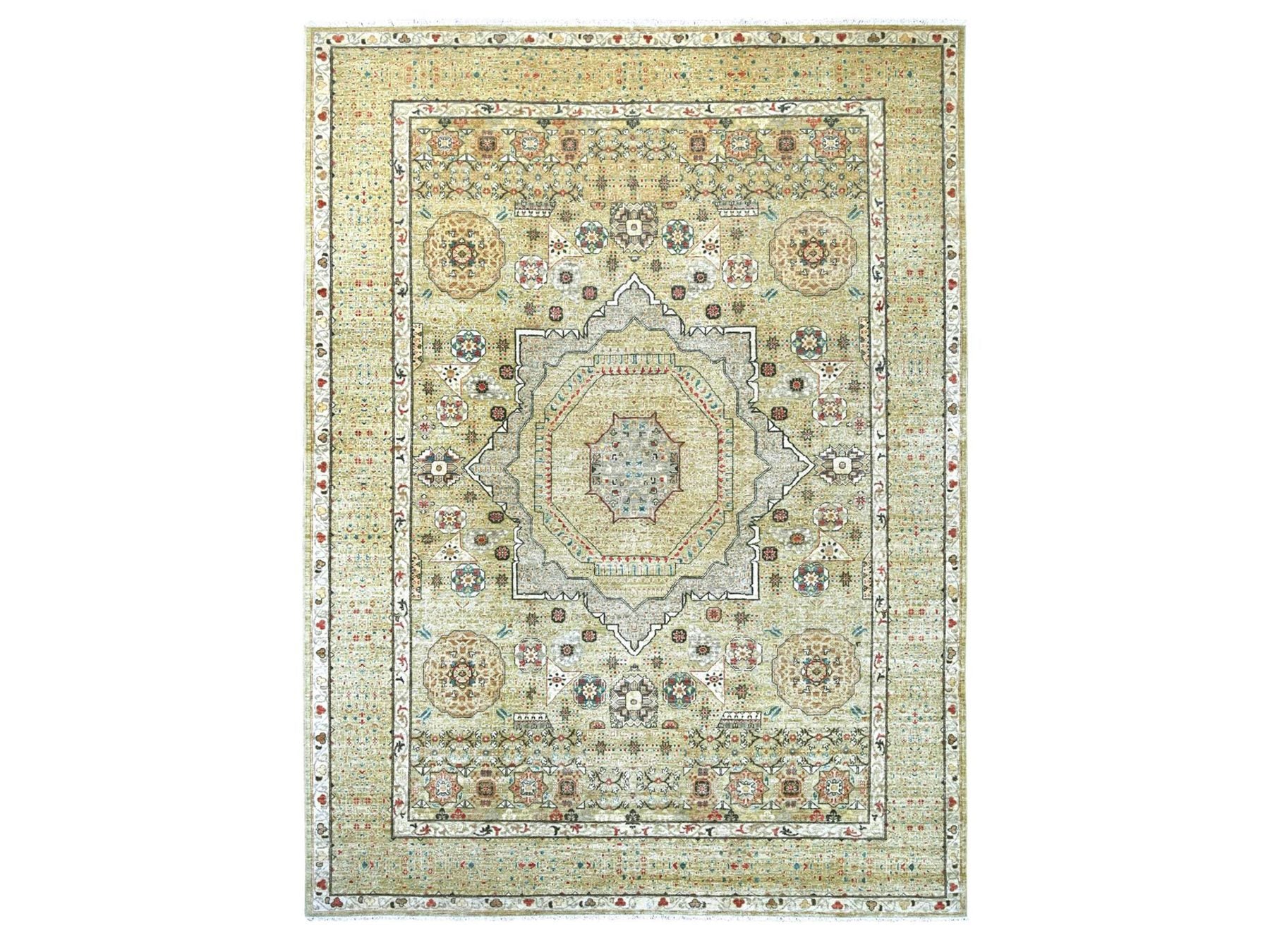 Green 9'11" x 13'5" Mamluk Hand knotted Wool Rug - Sku: O022168