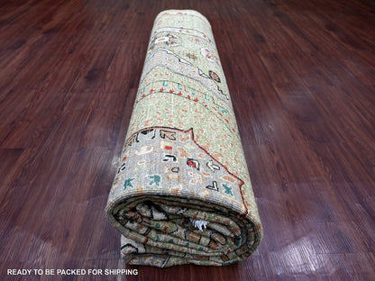 Green 9'11" x 13'5" Mamluk Hand knotted Wool Rug - Sku: O022168