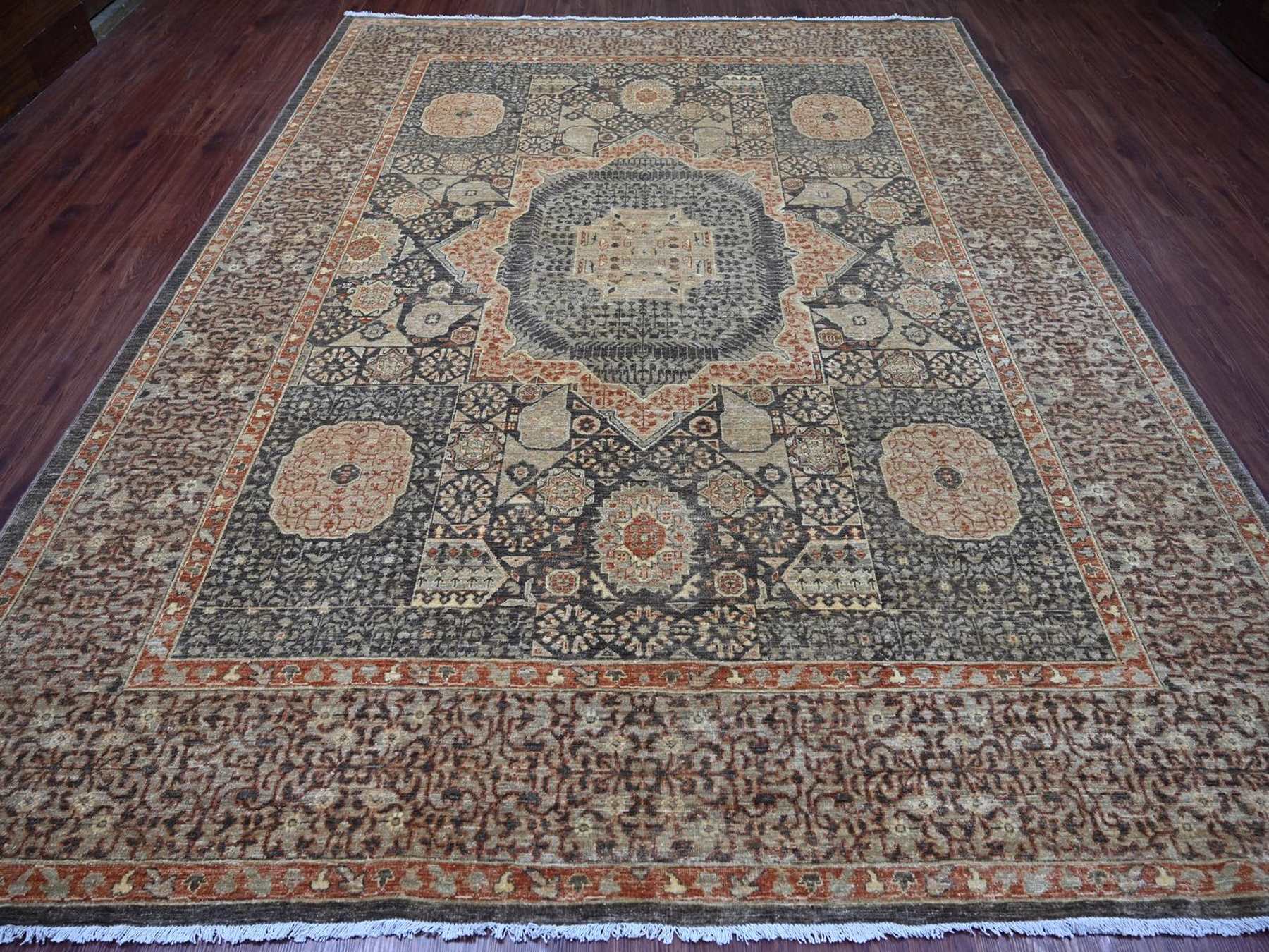 Brown 9'4" x 11'9" Mamluk Hand knotted Wool Rug - Sku: O022169