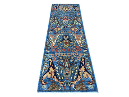 Blue 2'7" x 7'11" Tribal & Geometric Hand knotted Wool Rug - Sku: O022172