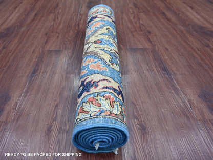 Blue 2'7" x 7'11" Tribal & Geometric Hand knotted Wool Rug - Sku: O022172