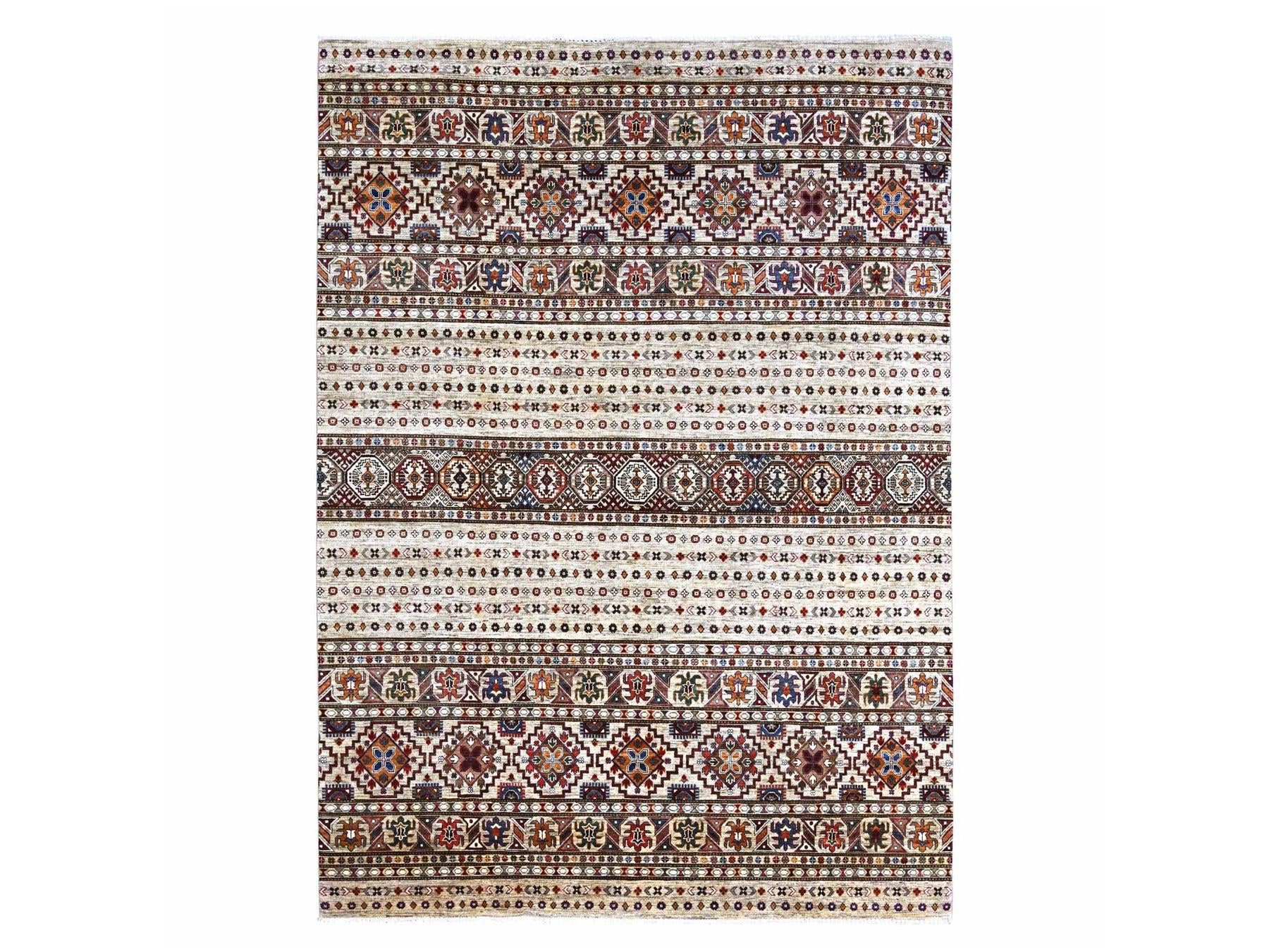 Ivory 8'1" x 11'3" Tribal & Geometric Hand knotted Wool Rug - Sku: O022175