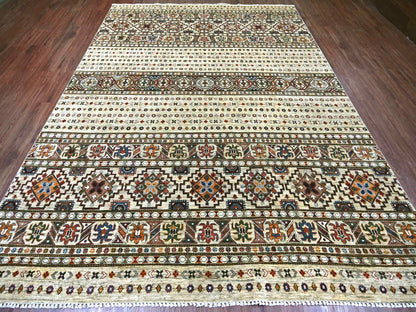 Kazak Tribal & Geometric hand-knotted wool rug in Ivory, 8'1" x 11'3" — SKU O022175 (view 2)
