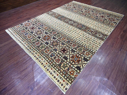 Kazak Tribal & Geometric hand-knotted wool rug in Ivory, 8'1" x 11'3" — SKU O022175 (view 3)