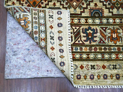 Kazak Tribal & Geometric hand-knotted wool rug in Ivory, 8'1" x 11'3" — SKU O022175 (view 4)