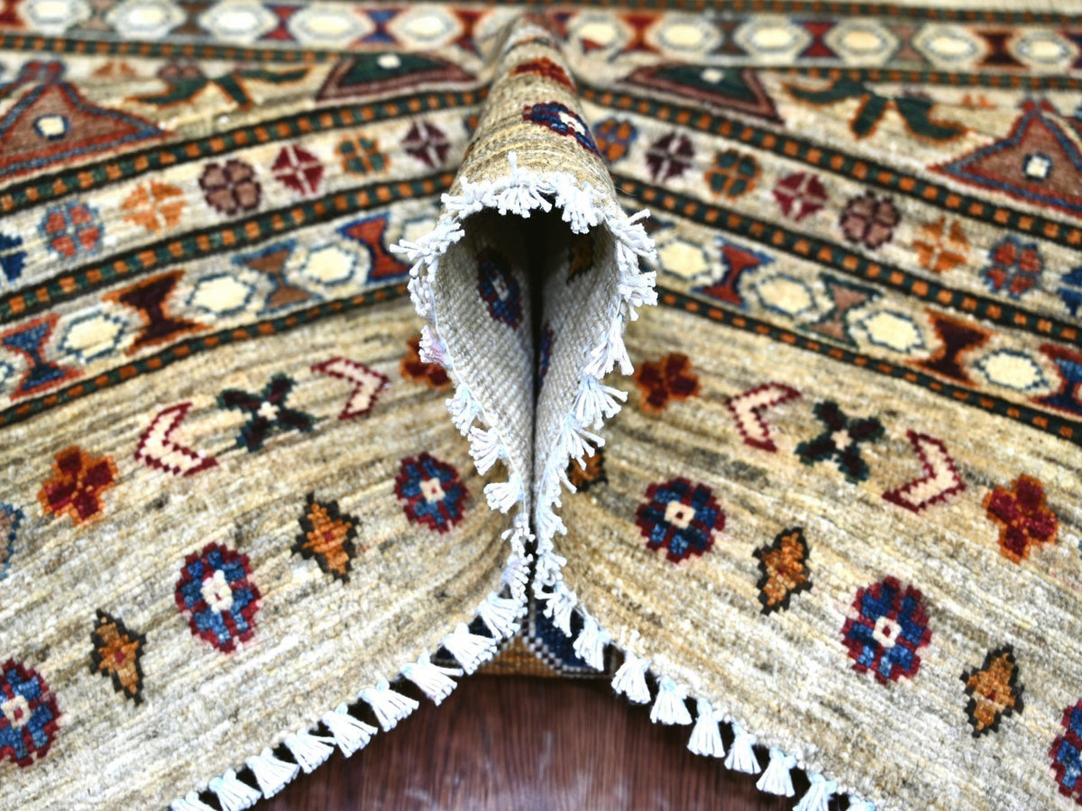 Kazak Tribal & Geometric hand-knotted wool rug in Ivory, 8'1" x 11'3" — SKU O022175 (view 5)