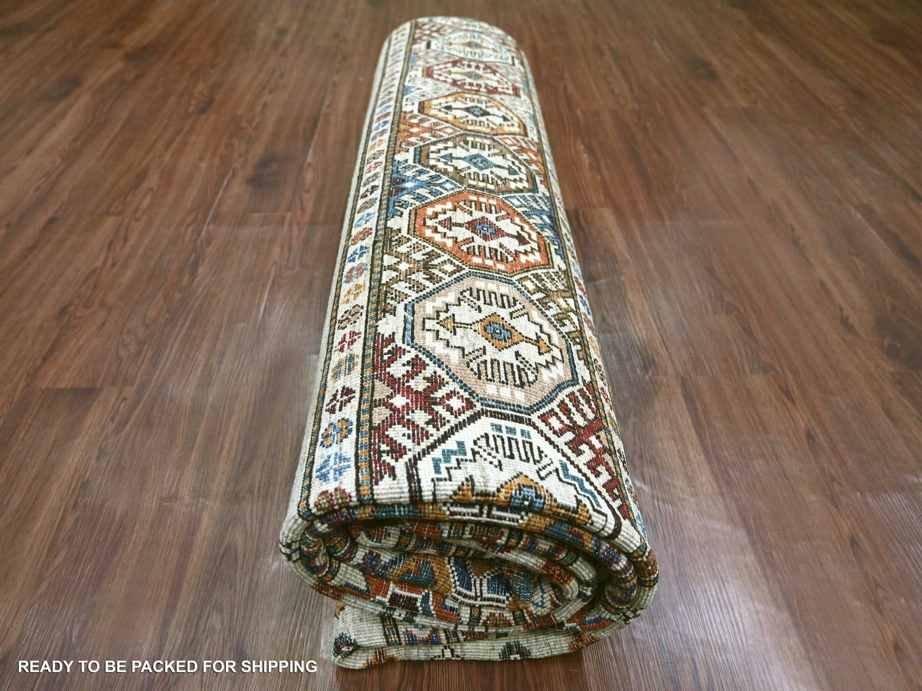 Kazak Tribal & Geometric hand-knotted wool rug in Ivory, 8'1" x 11'3" — SKU O022175 (view 9)