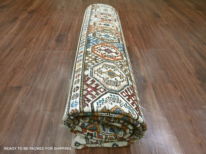 Kazak Tribal & Geometric hand-knotted wool rug in Ivory, 8'1" x 11'3" — SKU O022175 (view 9)
