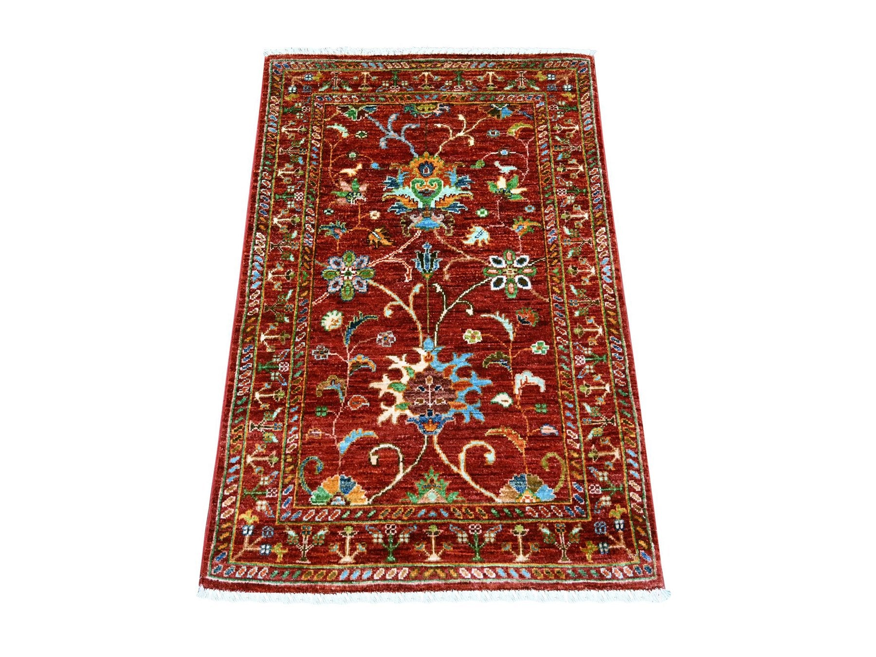 Tribal & Geometric hand-knotted wool rug in Red & Rust Red, 2'7" x 3'10" — SKU O022178